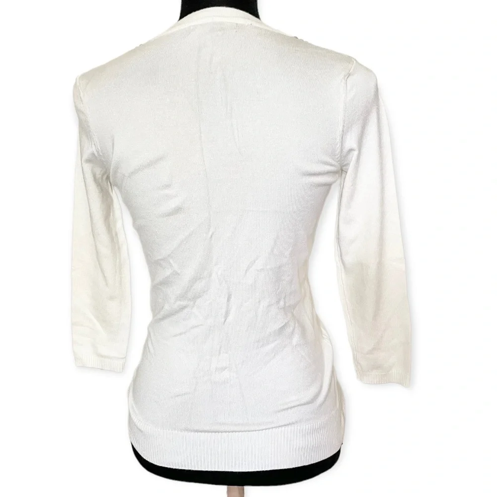 Chelsea & Theodore women jeweled embellished 3/4 sleeve sweater ivory festive XS